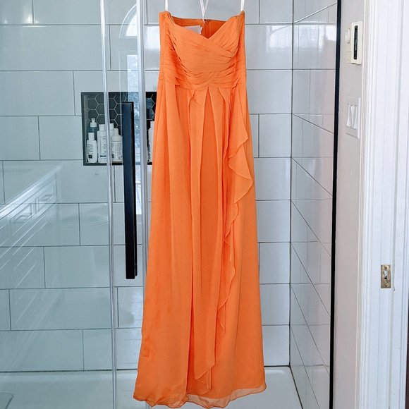 Strapless Crinkle Chiffon Dress with Cascade Skirt - Picture 2 of 4